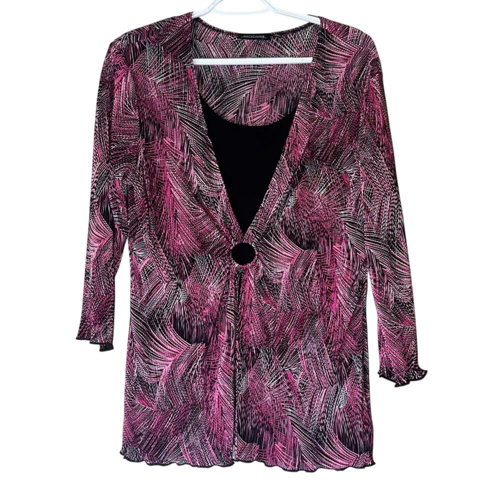 Notations Pink and Black 3/4 Sleeve Blouse Size Large